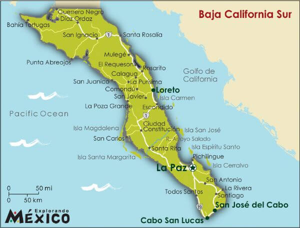 Map of Loreto and Baja California Sur